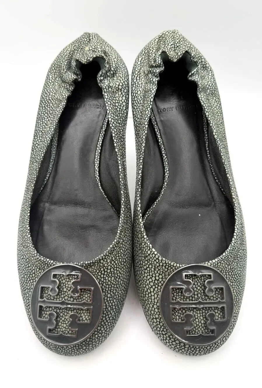 Tory Burch Gray Stingray Embossed Leather Reva Ballet Flats-Sz 7.5